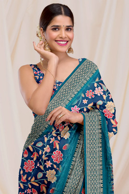 DHARMRAJ ENTERPRISE Digital Print Bollywood Cotton Silk Saree(Blue)