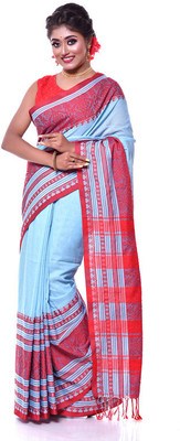 Bengal S Woven Handloom Cotton Blend Saree(Light Blue)