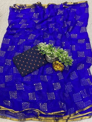 Desi Style Printed Daily Wear Velvet, Chiffon Saree(Pack of 2, Blue)