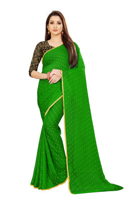 HouseOfCommon Printed Bollywood Chiffon Saree(Green)