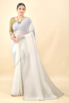 FULIYA SILK Embellished Bollywood Jimmy choo Saree(White)
