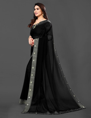 Adirotz Embroidered Bollywood Georgette Saree(Black)