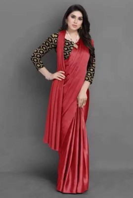 Ratan creation Solid/Plain Bollywood Satin Saree(Red)