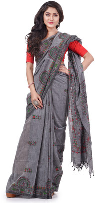 TANTLOOM Printed Handloom Handloom Pure Cotton Saree(Grey)