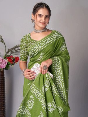 Pionex Printed, Paisley Chanderi Chanderi, Pure Cotton Saree(Green)