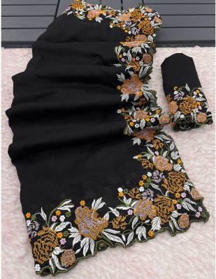 Peachmode Embroidered Bollywood Silk Blend Saree(Black)