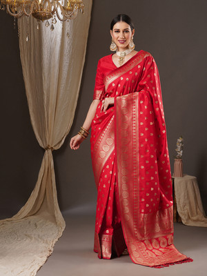 Divastri Woven Banarasi Silk Blend Saree(Red)