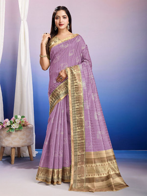 all about you Printed Saree with Attached Blouse Cotton Silk Saree(Purple)