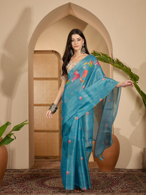 Shadow & Saining Printed Banarasi Silk Blend Saree(Multicolor)