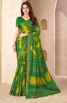 Swarne Digital Print Bandhani Chiffon Saree(Green)