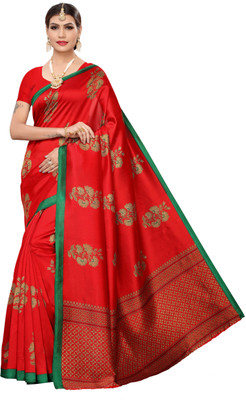 Salooni Printed, Self Design, Floral Print Mysore Silk Blend Saree(Red)