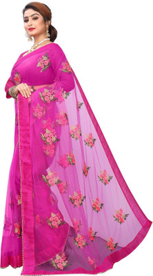 CHHELAJI Embroidered Bollywood Net Saree(Pink)
