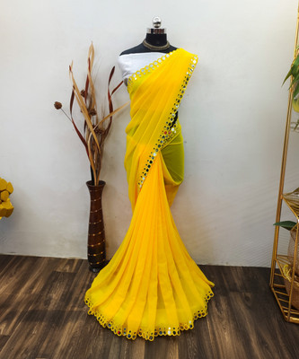 Vihan Fab Embellished Bollywood Georgette, Chiffon Saree(Yellow)