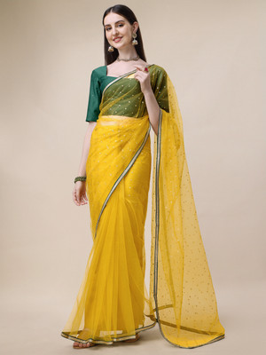 Sangria Embroidered Daily Wear Net Saree(Yellow)