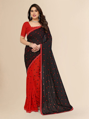 Moda Rapido Polka Print Bollywood Georgette Saree(Red)