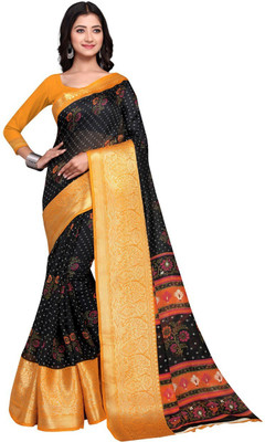 Winza Designer Printed Banarasi Cotton Silk Saree(Yellow)