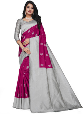 BuyNests Woven, Self Design Kanjivaram Silk Blend Saree(Magenta)