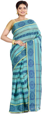 DipDiya Woven, Solid/Plain Tant Pure Cotton Saree(Light Blue)