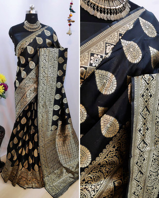 Divastri Printed Bollywood Jacquard, Cotton Silk Saree(Black)