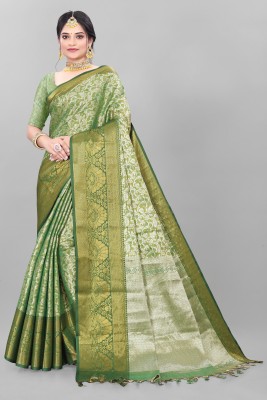 SHREE NATH CREATION Paisley, Self Design Banarasi Cotton Silk, Cotton Blend Saree(Green)