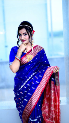 EEFA FASHION Embroidered Sambalpuri Satin Saree(Blue)