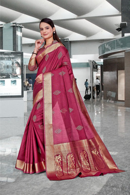 Feminista Self Design, Woven Daily Wear Cotton Silk Saree(Red)
