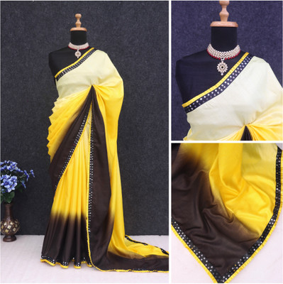 PRIYESHA TEXTILES Color Block Bollywood Cotton Silk Saree(Yellow)