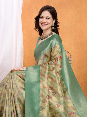 Tasrika Embellished Banarasi Silk Blend Saree(Light Green)