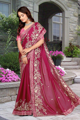 Aksh Fashion Embroidered Bollywood Georgette Saree(Pink)