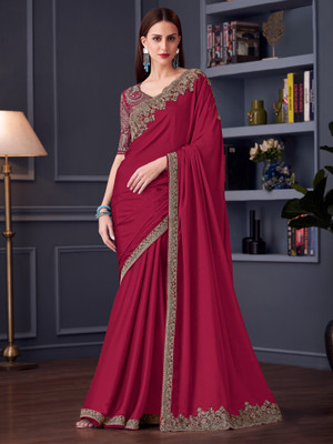 Sareemall Embellished Bollywood Satin Saree(Maroon)