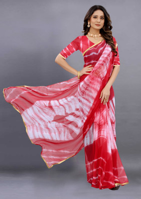 A To Z Cart Geometric Print Leheria Chiffon Saree(Red)
