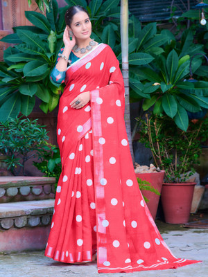 Sareemall Digital Print Leheria Cotton Linen Saree(Red)