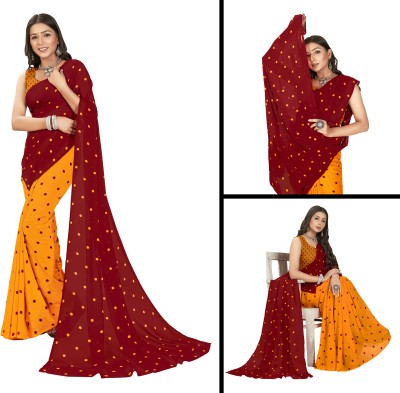 kashvi sarees Polka Print Daily Wear Georgette Saree(Red, Yellow)