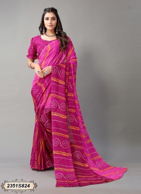 Nikhar Fashion Printed Daily Wear Georgette Saree(Pink)