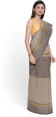 Silkbazar Striped Daily Wear Cotton Silk Saree(Grey)