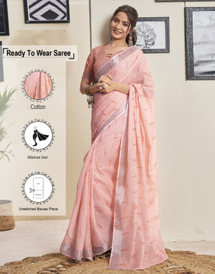 Satrani Solid/Plain Bollywood Cotton Blend Saree(Pink, Multicolor)