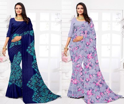 STYLEVEDA Paisley Daily Wear Georgette Saree(Pack of 2, Dark Blue, Pink)