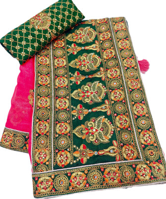 SANSKAR TEXTILE Embroidered Bollywood Georgette Saree(Pink)