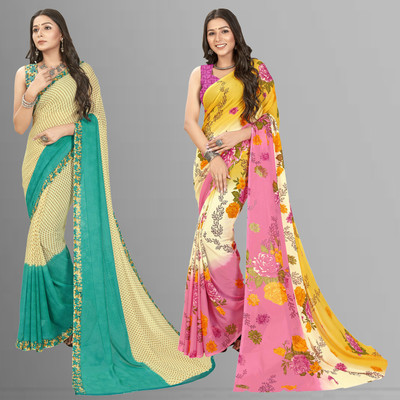 kashvi sarees Floral Print Daily Wear Georgette Saree(Pack of 2, Multicolor)