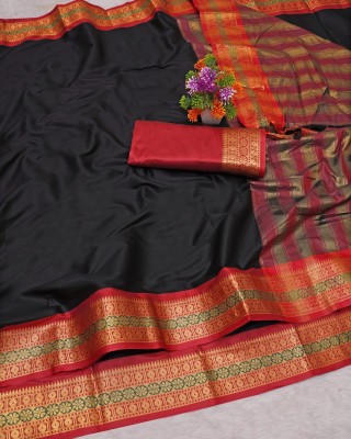 AARMICREATION Woven Banarasi Cotton Silk Saree(Black)