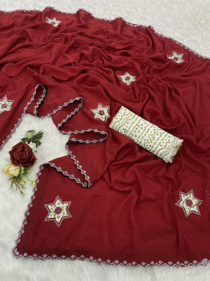 LAJEELEE Embroidered Bollywood Chiffon Saree(Red)