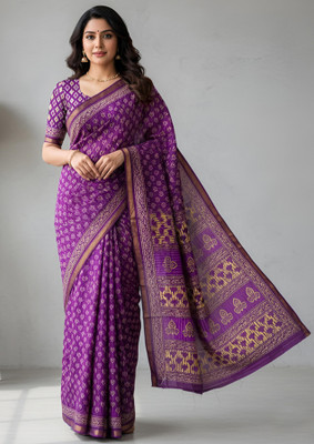KASLI ENTERPRISE Printed Handloom Handloom Mulmul Saree(Green)