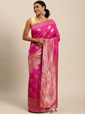 Endues Self Design, Paisley, Woven Banarasi Silk Blend, Cotton Blend Saree(Pink)