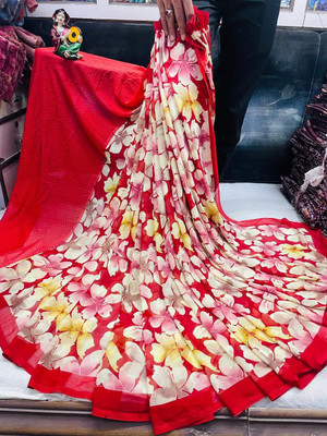 HouseOfCommon Printed Bollywood Georgette Saree(Red)