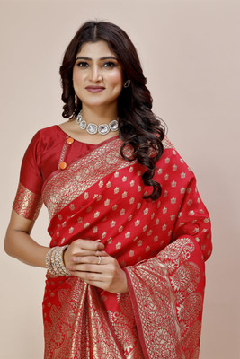 Divastri Self Design Banarasi Silk Blend Saree(Red)
