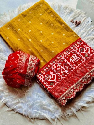 Jinal & Jinal Printed Patola Silk Blend Saree(Pack of 2, Mustard)