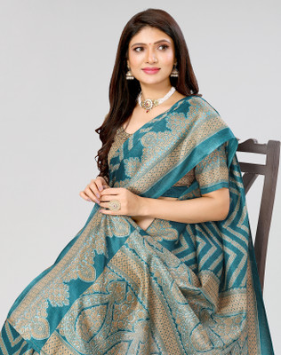 ANIRAV Printed Mysore Art Silk Saree(Blue)