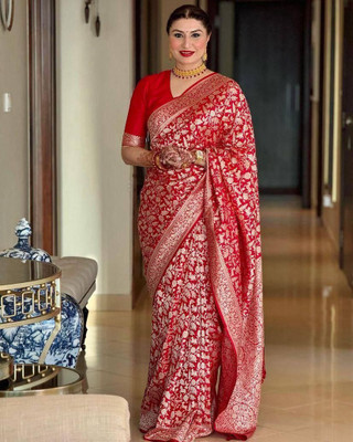 ANUVRATA Self Design Banarasi Jacquard Saree(Red, Gold)
