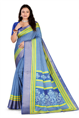 bakori Printed Banarasi Silk Blend Saree(Blue)