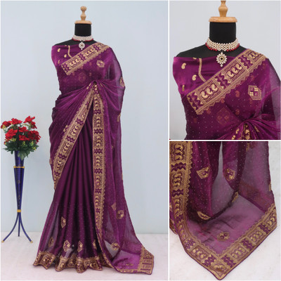 KHRITI FAB Self Design Bollywood Jimmy choo Saree(Purple)